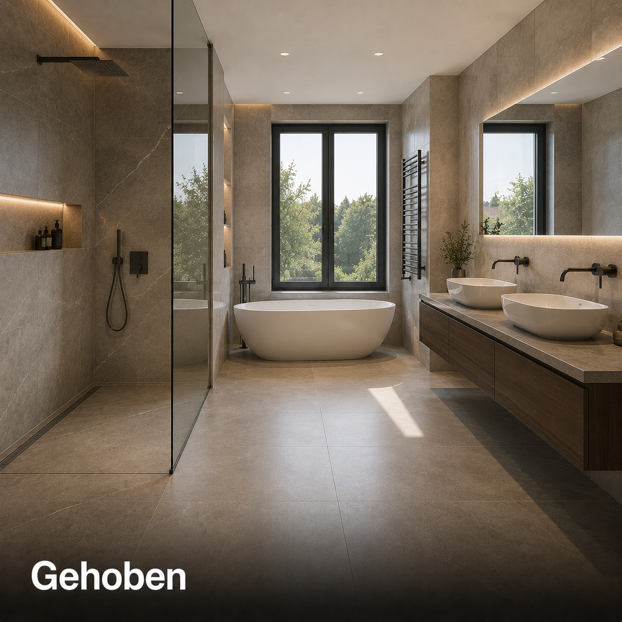 Gehoben (z.B. Fliesengrößen bis 1,20m Kantenlänge)