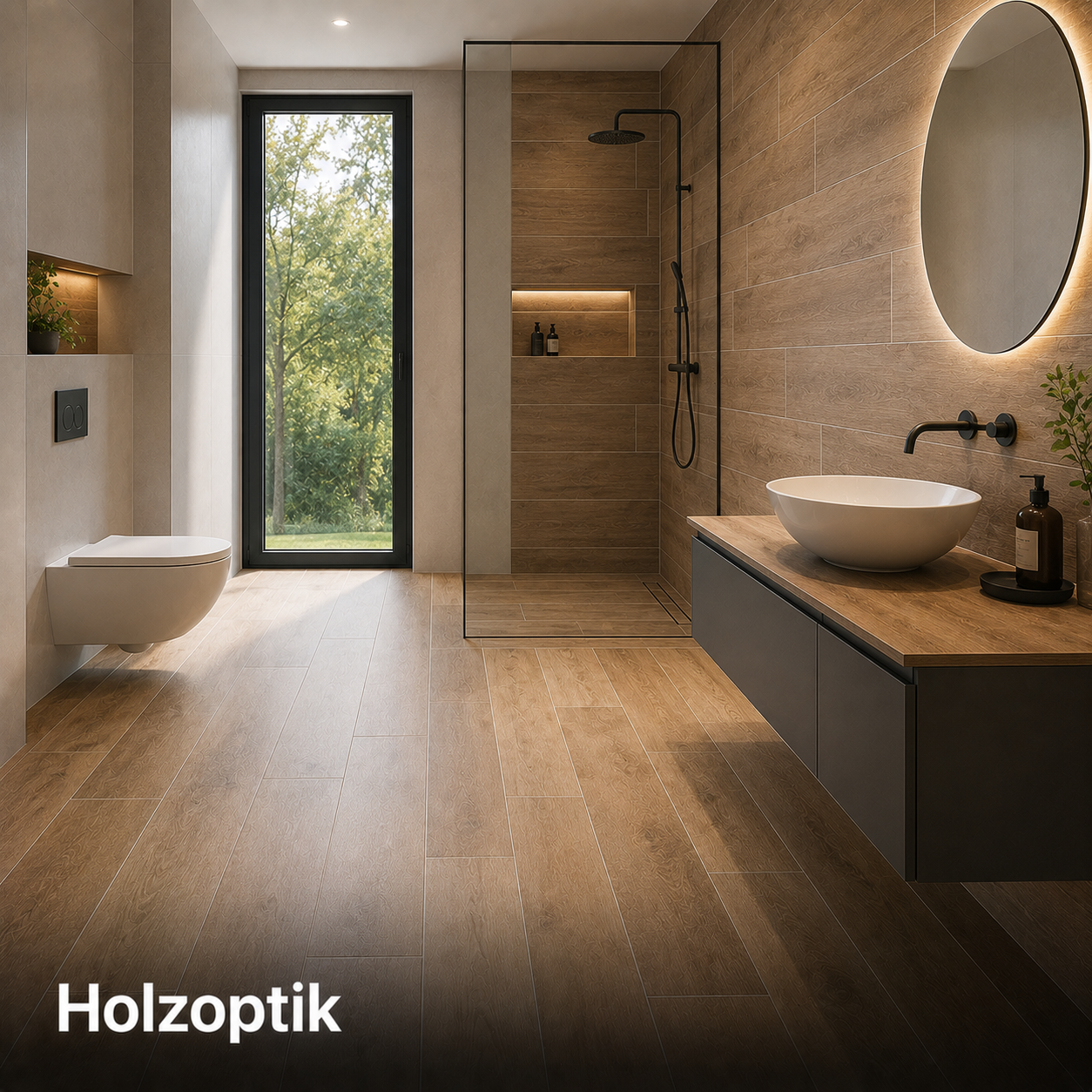 Holzoptik (Fliesengrößen, je nach Art, jedoch schmal & lang)