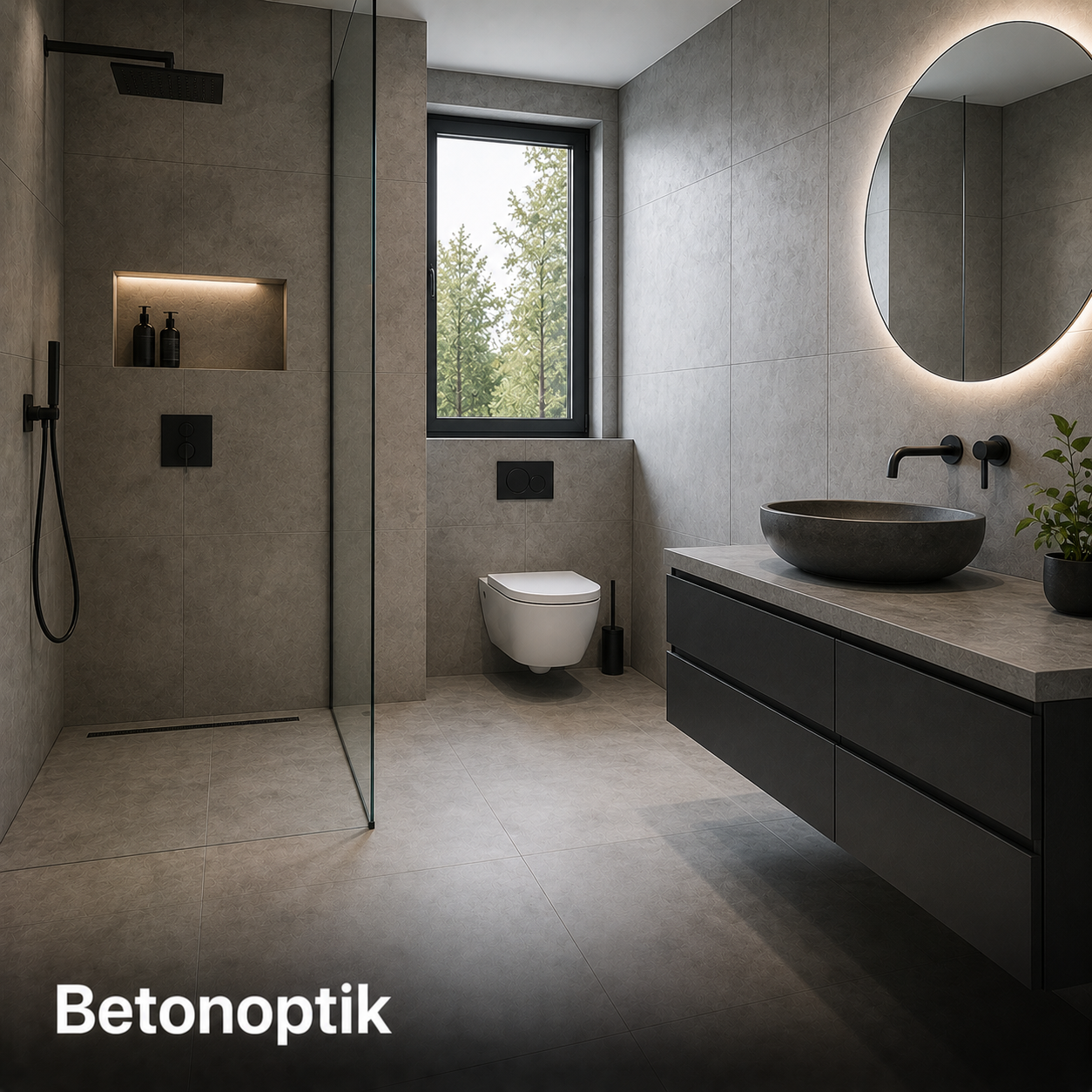 Betonoptik (Fliesengrößen, je nach Art, in warmer und/oder kalter Optik)